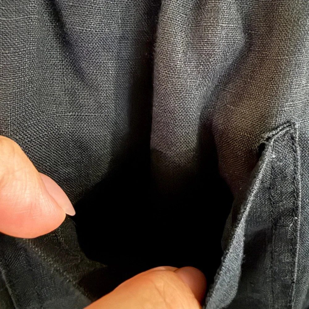 Quince 100% European Linen Crop Pants Womens L Black Pull On Minimalist Staple